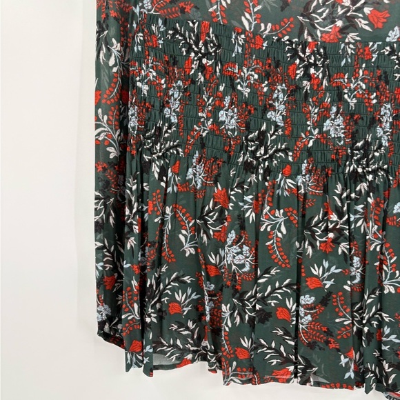 Maje Paris Green Floral Lo Fleur Crepe Georgette Top Sheer Smocked Blouse Large - Picture 7 of 15